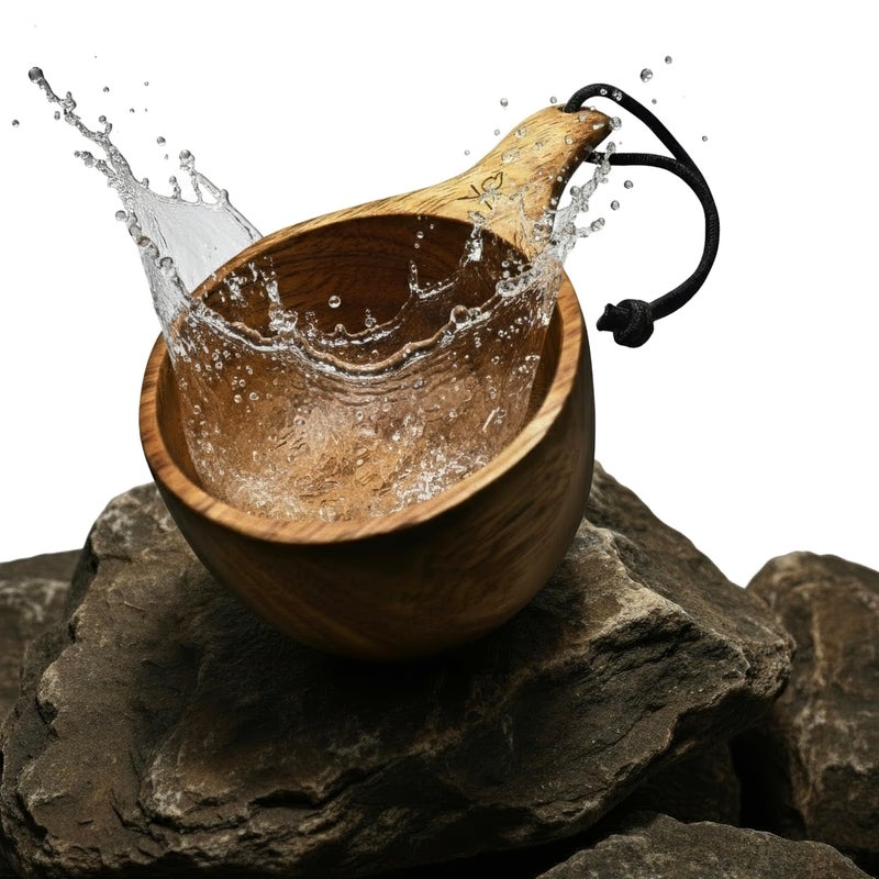 Ã¼berleben | Dursten Lore Kuksa Wooden Cup â€“ Handcarved 12oz Coffee Mug, Bowl with Lanyard & Carabiner â€“ Lightweight Camping Essentials & Traditional Nordic Bushcraft Gear - Image 1